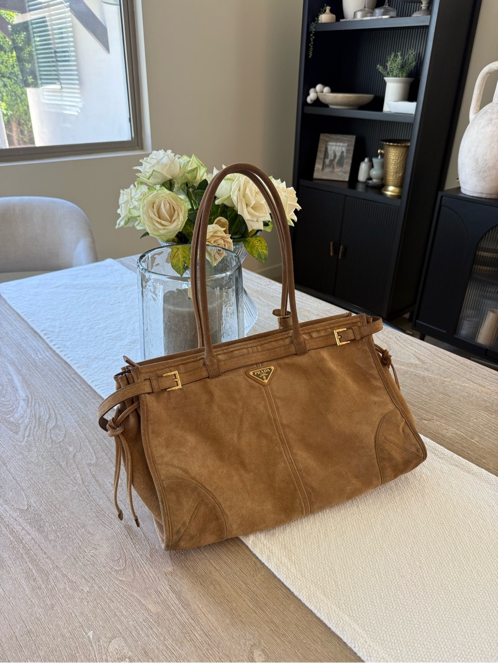 Prada Bonnie large suede handbag